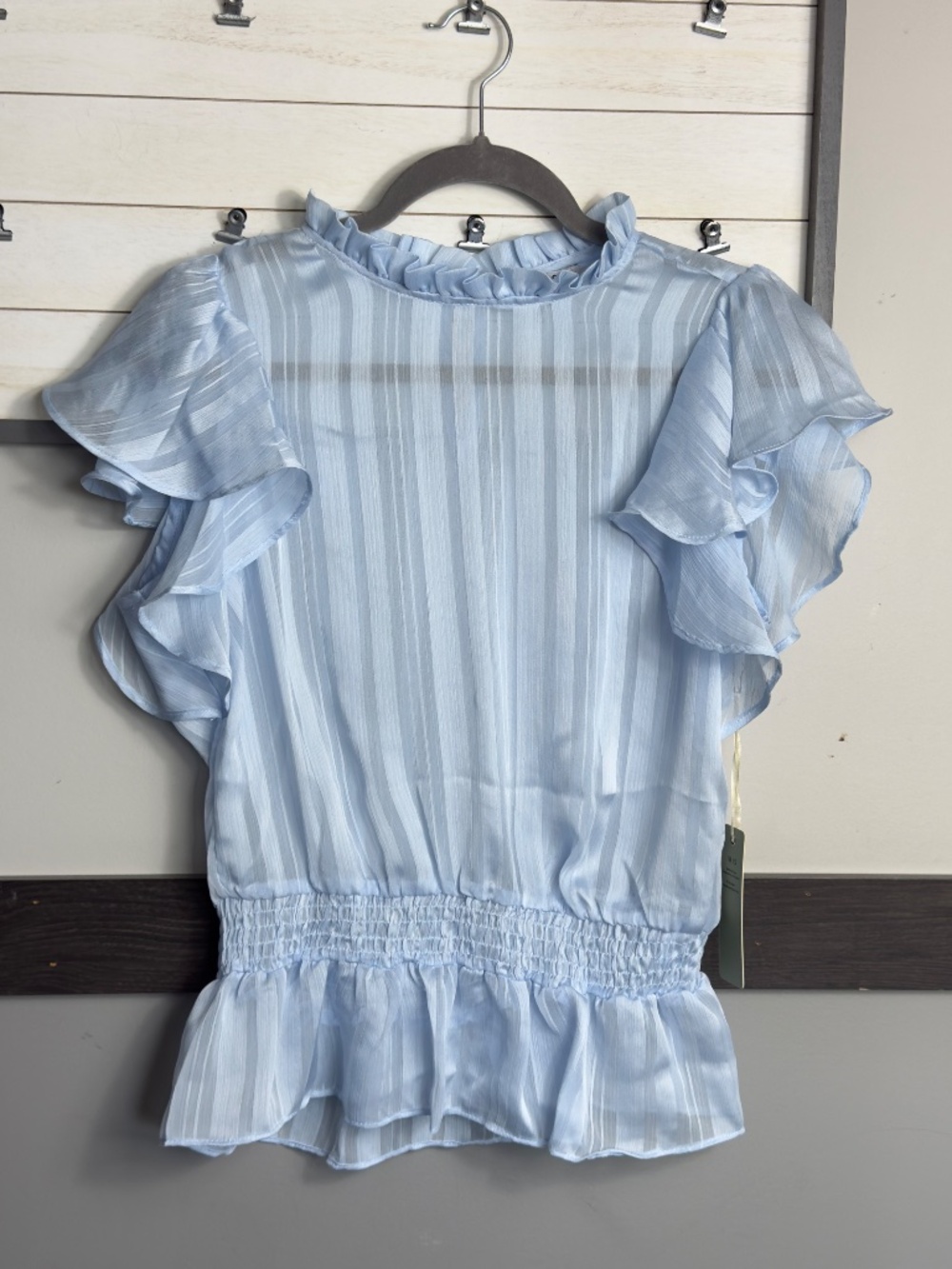 RIS BASIC collar short sleeve ruffle elastic waistband trasluce size medium